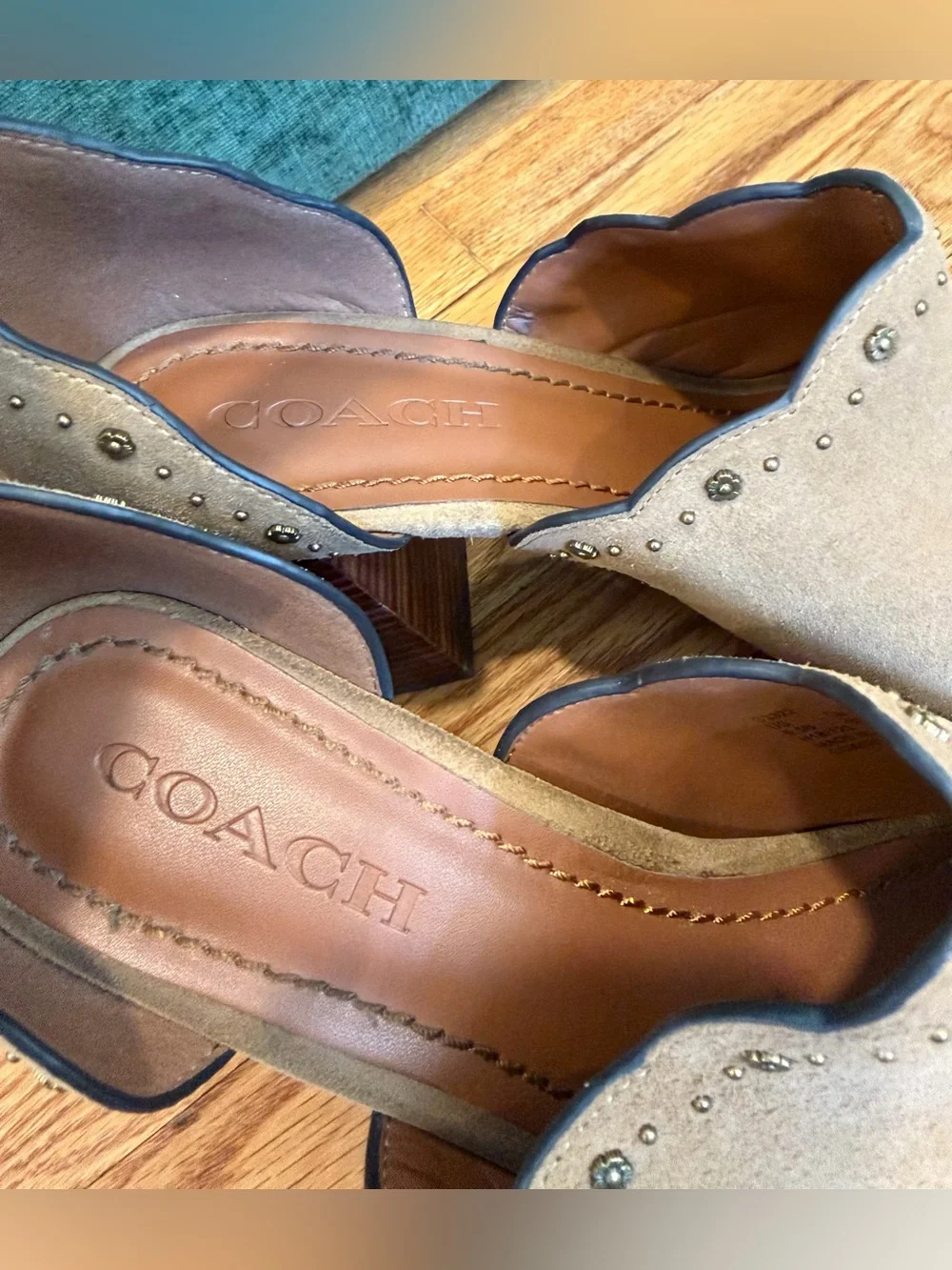 COACH Marnie Suede Block Heel Sandals Women’s 9.5 Tan Ankle Strap Heels w Box